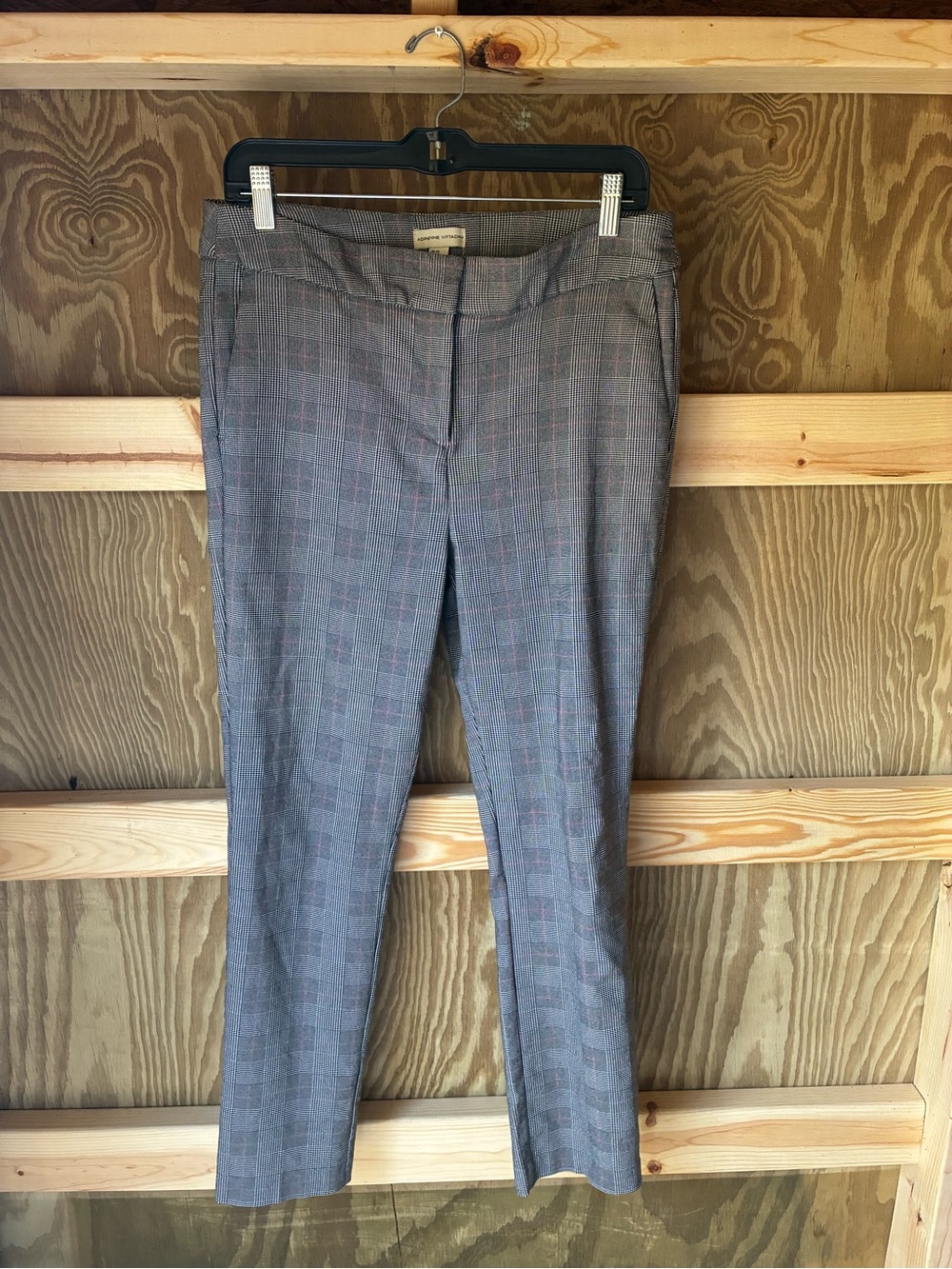 Adrienne Vittadini Gray Glenn Plaid Slim Trousers